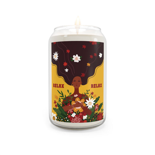 Relax Floral Soy Boho Candle - African American Woman - 13.75 oz Scented Jar