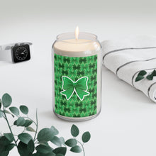 Load image into Gallery viewer, Green Ribbon Scented Candle, 13.75oz with Sample Background