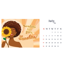 Load image into Gallery viewer, 2026 Black Stationery African American Calendar - SHINE! (Desktop Size) July Calendar
