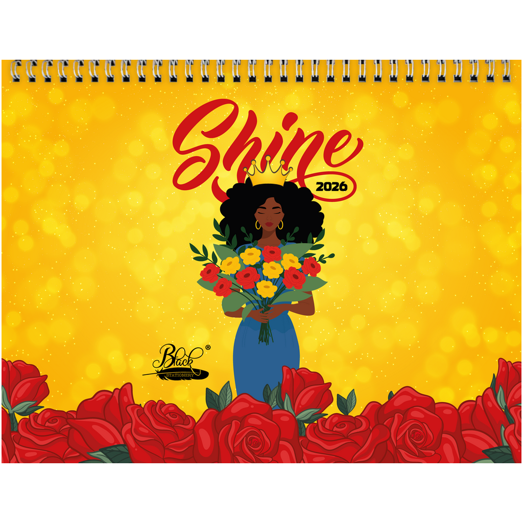 2026 Black Stationery African American Wall Calendar - SHINE! (Medium Size) Front