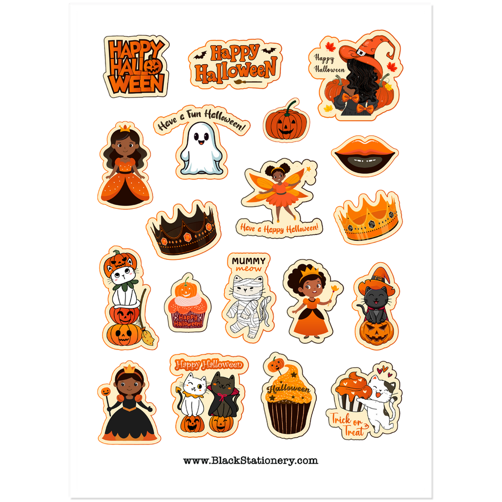 African-American Friendly Happy Halloween Sticker Set