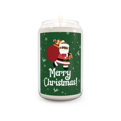 Black Santa Christmas Scented Soy Candle - Merry Christmas Design, 13.75oz - Green