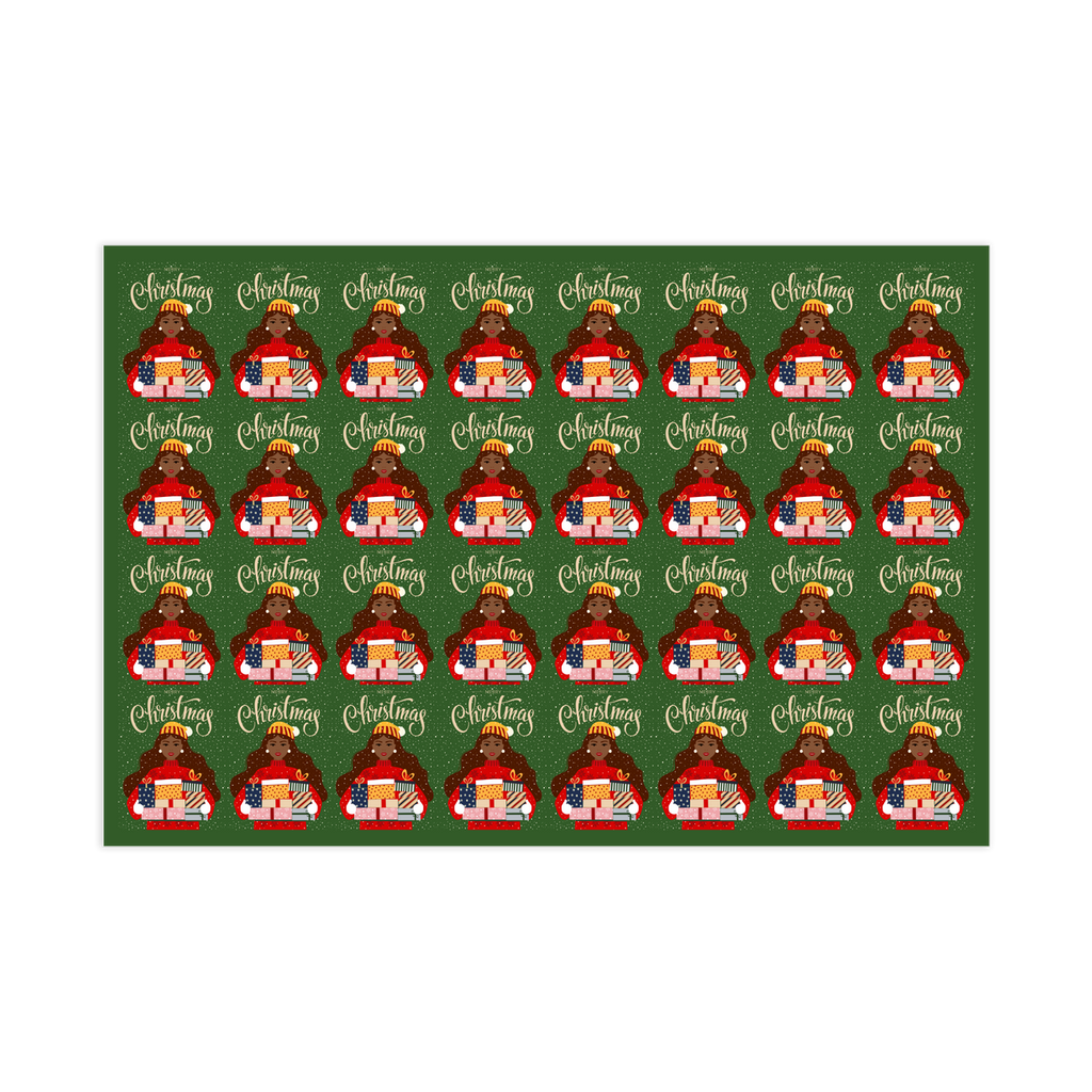 Merry Christmas - African American Gift Wrapping Paper Roll (Green)