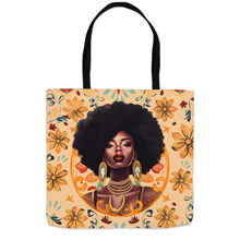 Load image into Gallery viewer, Floral &amp; Diamond Glam - African American Woman - (18x18) Tote Bag