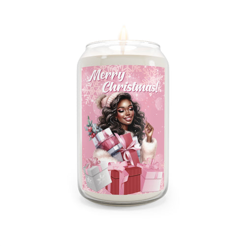 African American Woman Snowflakes & Gifts Merry Christmas Scented Soy Candle