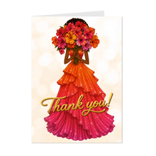 Load image into Gallery viewer, Pink &amp; Orange Dress - Gratitude - Black Woman Flowers - Thank You Greeting Card - Facing Forward