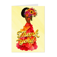 Load image into Gallery viewer, Red &amp; Orange Dress - Gratitude - Black Woman Flowers - Thank You Greeting Card