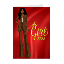 Load image into Gallery viewer, Long Wavy Hairstyle - Brains, Beauty &amp; Style - African American Girl Boss Cards - Leopard Print Clothing
