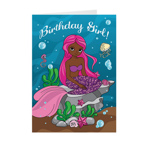 African American Mermaid - Birthday Girl - Black Card Shop (Purple)