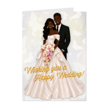 Load image into Gallery viewer, Wishing You A Happy Wedding - African American Wedding Greeting Cards - Exotic Flower Bouquet - Happy Couple