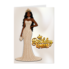 Load image into Gallery viewer, Long Hairstyle - Birthday Queen - Smiling African American Woman - Pearl Beaded White Dress