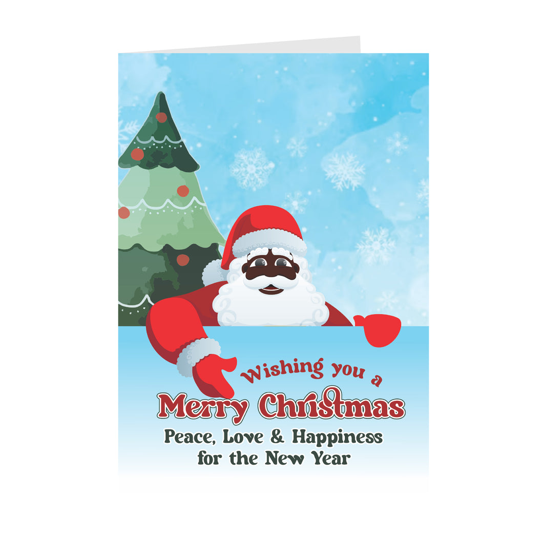 Peace Love Happiness - Black Santa Claus - African American Christmas Cards