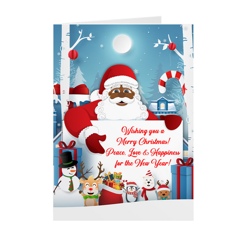 Black Santa Holiday Happiness - Merry Christmas & New Year - Holiday Cards Front