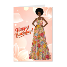 Load image into Gallery viewer, Afro Hairstyle - Happy Birthday - African American Woman - Birthday Card - Flower Dress