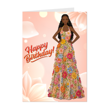 Load image into Gallery viewer, Curly Wavy Hairstyle - Happy Birthday - African American Woman - Birthday Card - Flower Dress