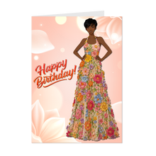 Load image into Gallery viewer, Pixie Hairstyle - Happy Birthday - African American Woman - Birthday Card - Flower Dress