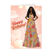 Load image into Gallery viewer, Long Hairstyle - Happy Birthday - African American Woman - Birthday Card - Flower Dress