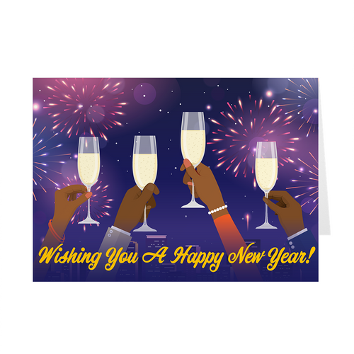 Happy New Year Cheers - African American Greeting Card Front Front