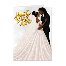 Load image into Gallery viewer, Happily Ever After - African American Wedding Greeting Cards - Happy Couple Embrace - Updo &amp; Dreadlocks Hairstyle
