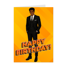 Load image into Gallery viewer, Black Suit &amp; Tie – African American Man – Birthday Card - Smiling Man
