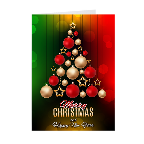 Decorated Tree - Merry Christmas & Happy New Year - Black Card Shop Front