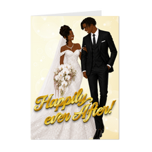 Load image into Gallery viewer, Happily Ever After - African American Wedding Greeting Cards - Happy Couple Embrace - Curly Updo &amp; Dreadlocks Hairstyle