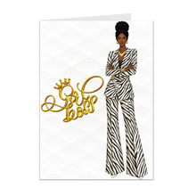 Load image into Gallery viewer, Braided Hairstyle - Brains, Beauty &amp; Style - African American Girl Boss Cards - Zebra Print Suit
