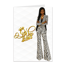 Load image into Gallery viewer, Long Braids Hairstyle - Brains, Beauty &amp; Style - African American Girl Boss Cards - Zebra Print Suit