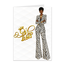 Load image into Gallery viewer, Pixie Short Hairstyle - Brains, Beauty &amp; Style - African American Girl Boss Cards - Zebra Print Suit