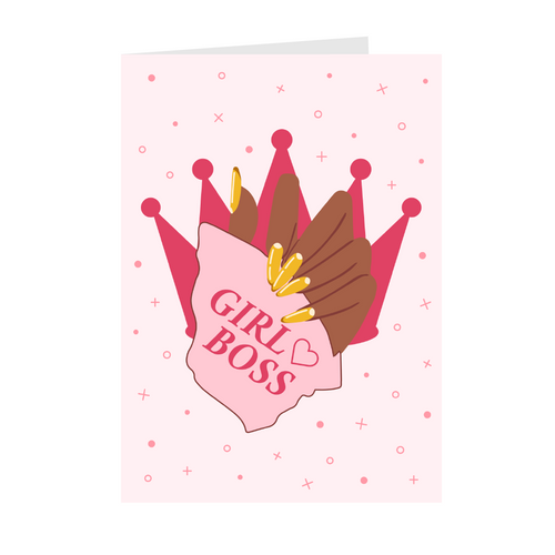 Crown & Nail Art - African American Girl Boss Greeting Cards Front