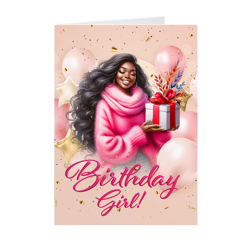 Vibrant Birthday Girl - African American Birthday Card (Pink)