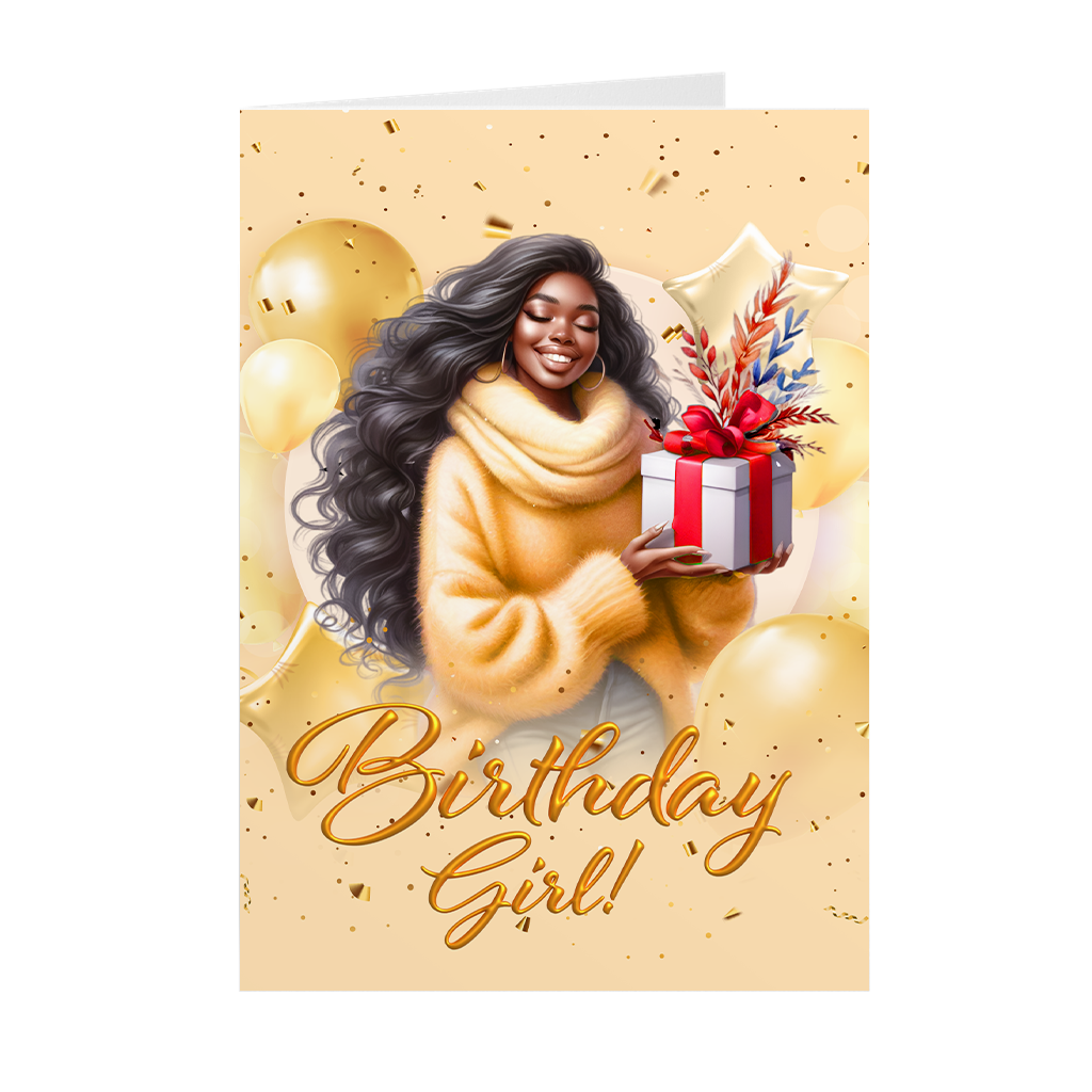 Vibrant Birthday Girl - African American Birthday Card (Gold)