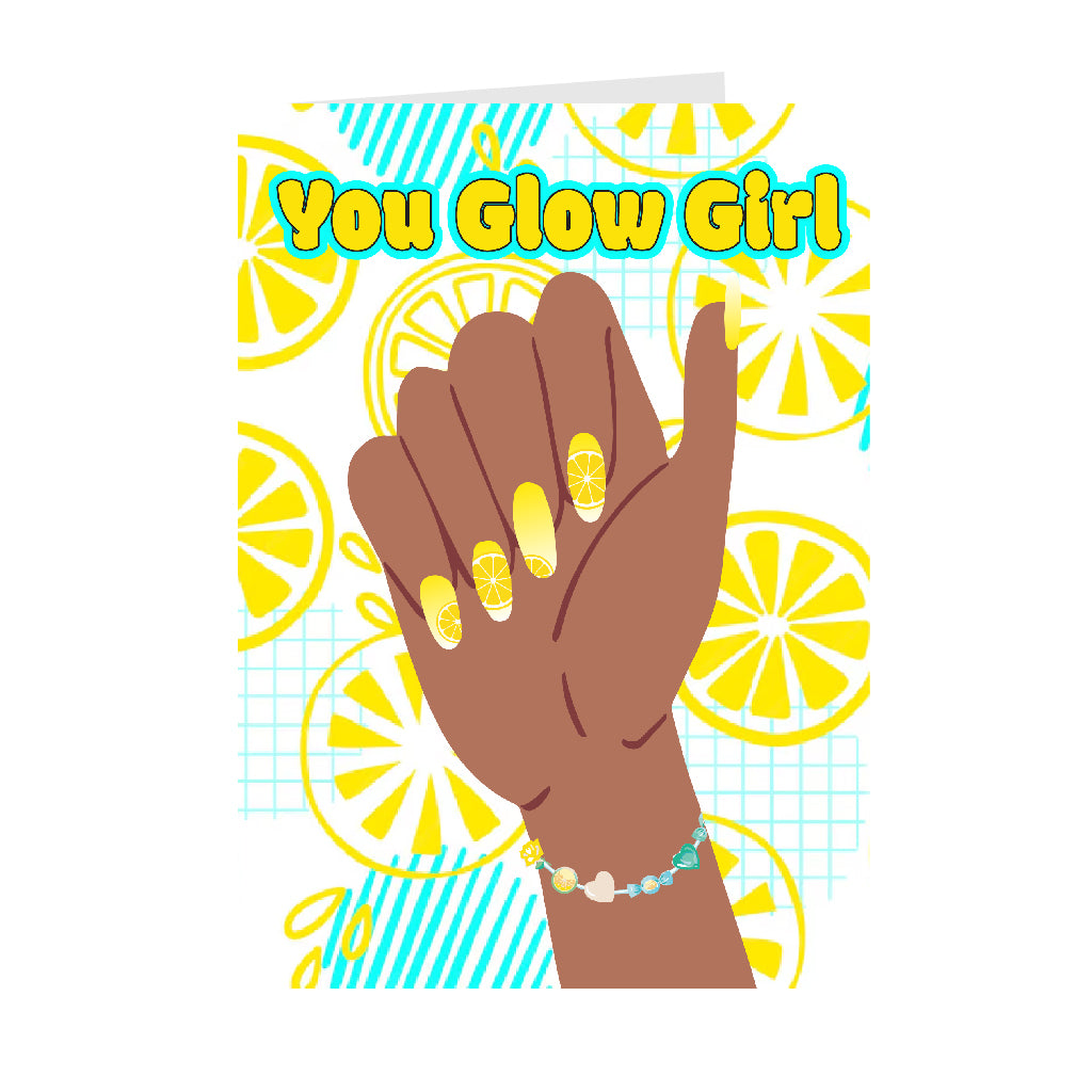 Lemons Nail Design - You Glow Girl - African American Motivational Card