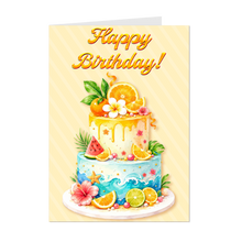 Load image into Gallery viewer, Ocean Waves, Fruit &amp; Flowers - Summer Birthday Cake - Happy Birthday Greeting Card