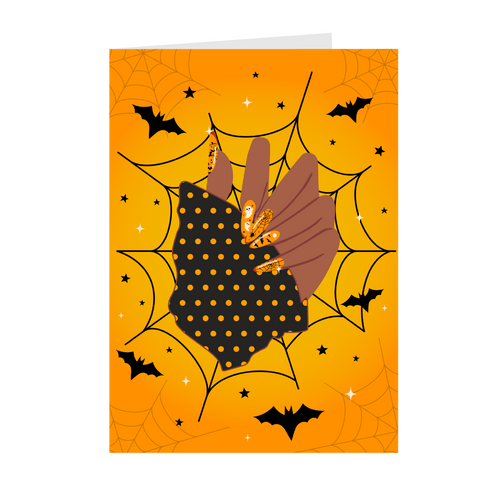 Orange Black - Halloween Nail Design - Halloween Greeting Cards Front