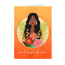 Load image into Gallery viewer, Sending You Flowers - Black Woman - Black Card Shop (Orange)