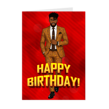 Load image into Gallery viewer, Paisley Suit &amp; Tie – African American Man – Birthday Card - Dreadlocks Hairstyle