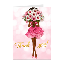 Load image into Gallery viewer, Sparkle Glitter Pink Mini Dress - Gratitude - Black Woman Flowers - Thank You Greeting Card - Facing Forward