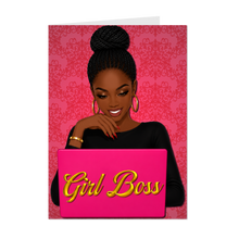 Load image into Gallery viewer, Braided Hairstyle - Girl Boss - Pink Laptop - African American Greeting Card