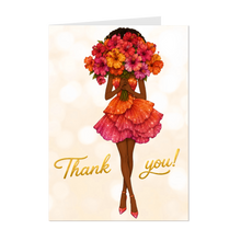 Load image into Gallery viewer, Pink &amp; Orange Mini Dress - Gratitude - Black Woman Flowers - Thank You Greeting Card - Facing Forward