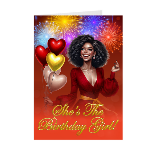 Radiant Smile - Black Woman - African American Birthday Cards (Red)