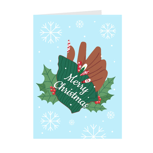 Merry Christmas Nail Design Holly - African American Greeting Cards Front