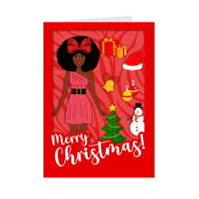 Load image into Gallery viewer, Festive African American Doll - Christmas Greeting Card (Afro Hairstyle - Red)