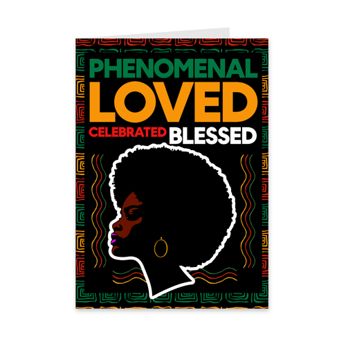 Blessed Celebrated Phenomenal Loved - African American Woman - Black Card Shop Front