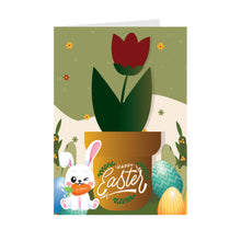 Load image into Gallery viewer, Bunny Rabbit, Flowers &amp; Eggs - Black Stationery Easter Card Shop Front