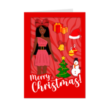 Load image into Gallery viewer, Festive African American Doll - Christmas Greeting Card (Red)