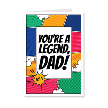 Load image into Gallery viewer, Number One Legend Dad - Pop Art Father&#39;s Day Card (Yellow &amp; White) Front