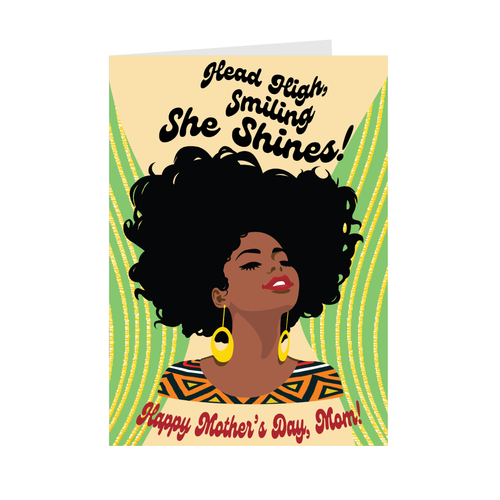 Head High Smiling She Shines - African American Mother - Black Card Shop