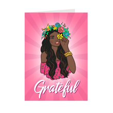 Load image into Gallery viewer, Flower of Gratitude - African American Woman - Black Card Shop (Pink) Front