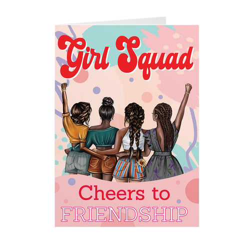 Cheers to Friendship - African American Girl Squad - Greeting Cards Front